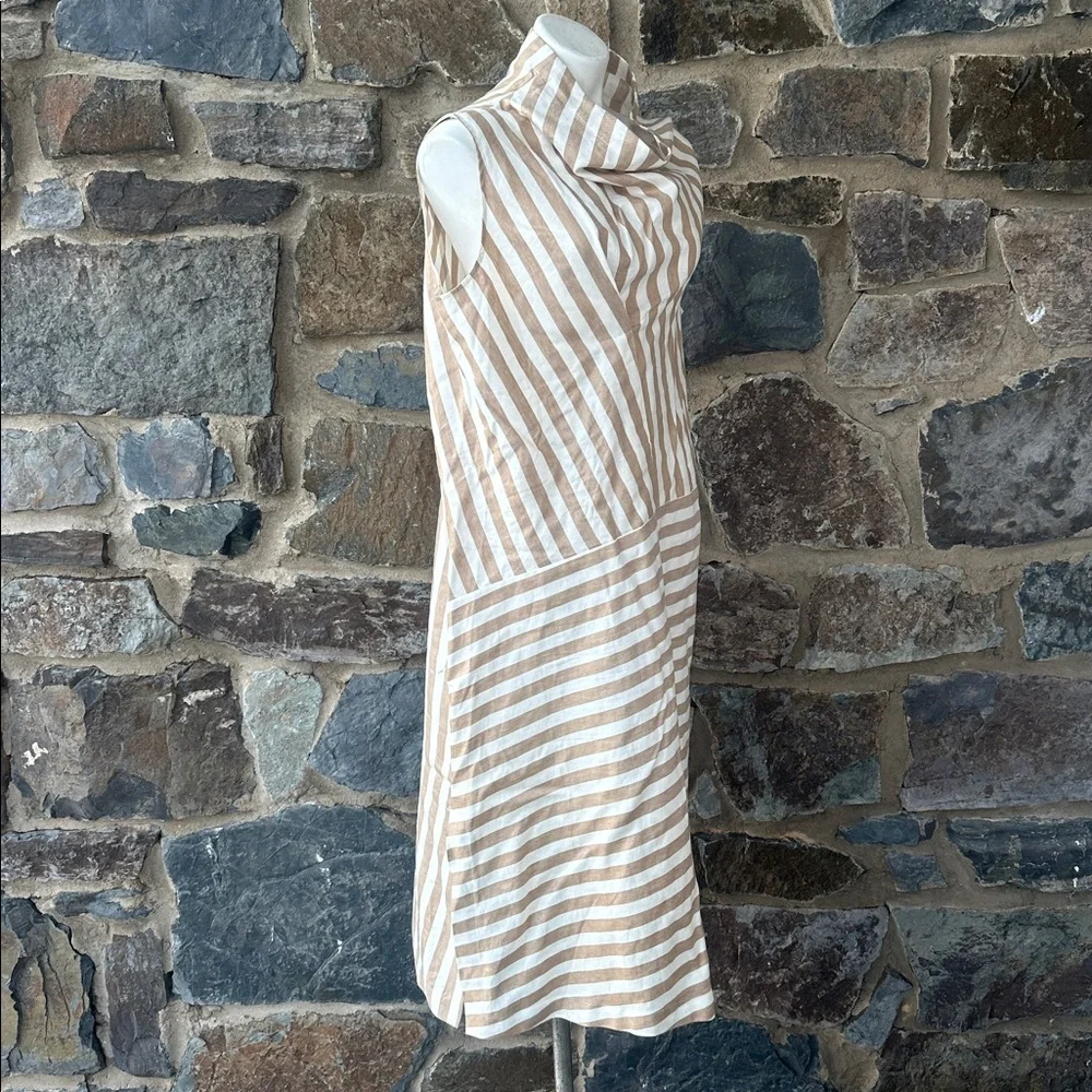 Zero + Maria Cornejo Sleeveless Stripe Folded High-Neck Dress Size 12